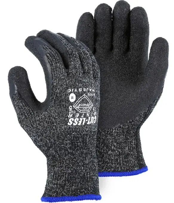Cut-Less Dyneema Glove with Crinkle Latex Palm, 10g, ANSI A4 34-1570: click to enlarge