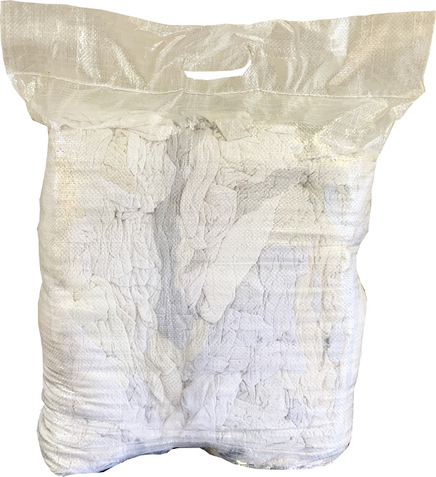 Bulk Reclaimed White T-Shirt Rags - 23 lbs. (Compressed): click to enlarge