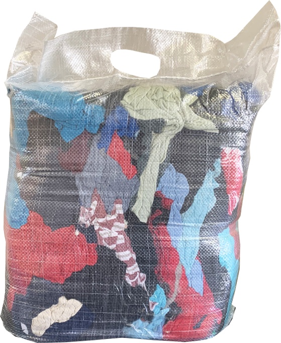 Bulk Reclaimed Mixed Color T-Shirt Rags - 23 lbs. (Compressed): click to enlarge