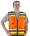 High Visibility Heavy Duty Surveyors Vest with Two-Tone DOT Striping - 75-3235-6